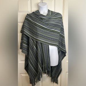 Cejon Blue Fringe Multi Colored Wrap Cape Scarf - One Size Fits Most